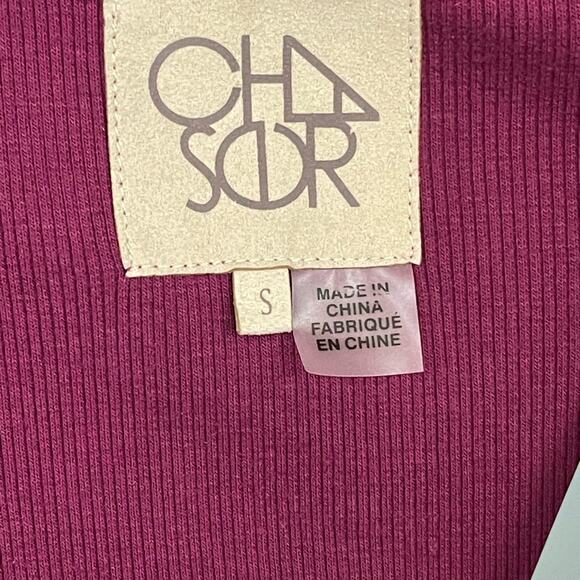 Chaser Open V-Neck Ribbed Long Sleeve Distressed Top in Plum‎ Size S NWT - Picture 7 of 8